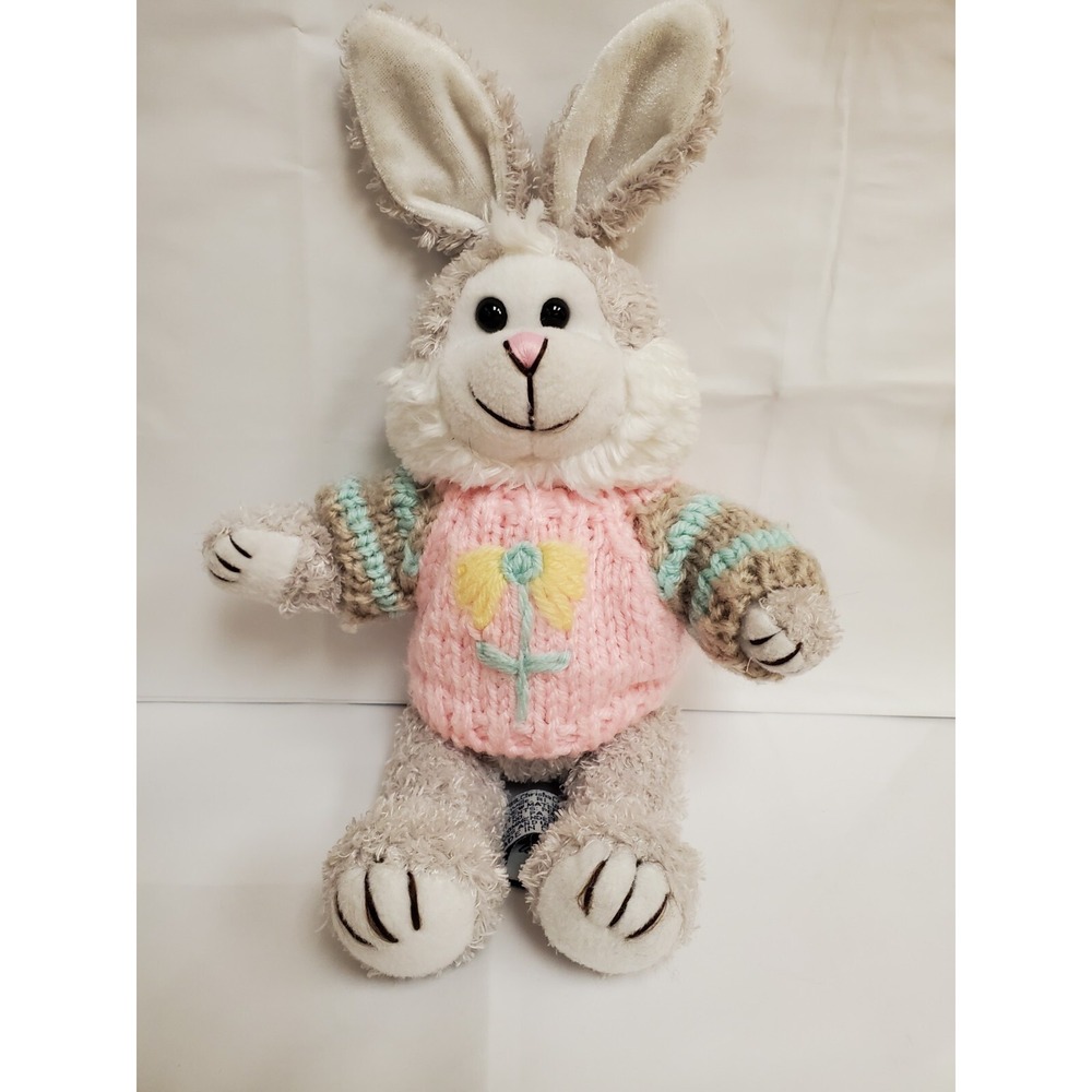 Chrisha Playful Plush EASTER‎ BUNNY RABBIT Gray w/Sweater Legs move VTG 1999